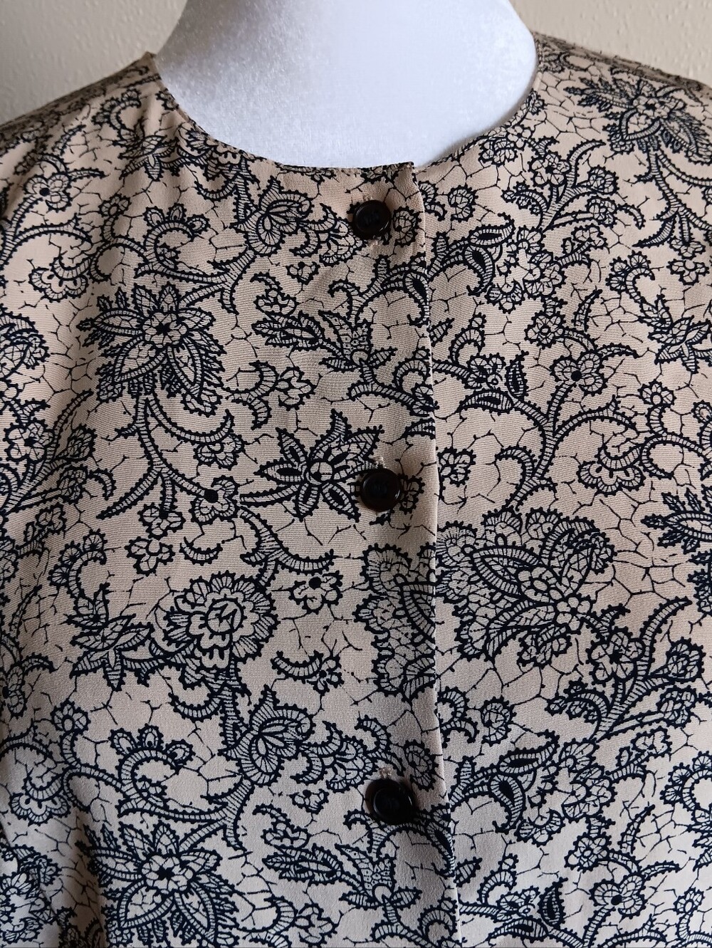 Whimsigoth Victorian Cream Black Button Up Blouse Size 12, Lightweight - Picture 2 of 7